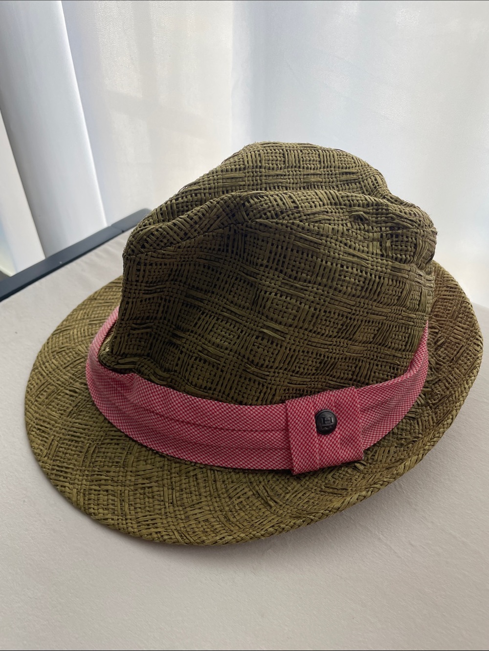 Haggar Olive Green Fedora with Pink Band